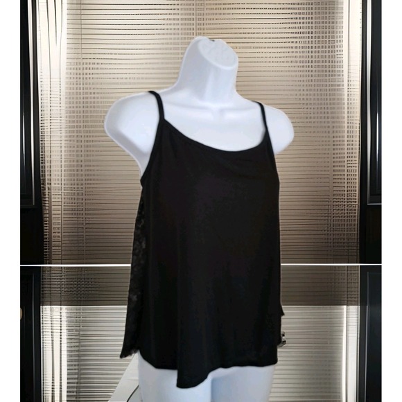 Adore Me Tops - Adore Me Camisole Top M Jet Black Lace Back Adjustable Spaghetti Straps NWT